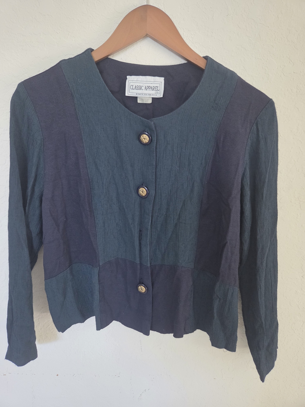 Vintage 90s Colorblock Teal Navy Lightweight Long Sleeve Jacket Petite 12